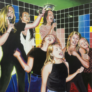 Cor Groenenberg: painting gallery - karaoke, acrylics on paper on dibond, 2018