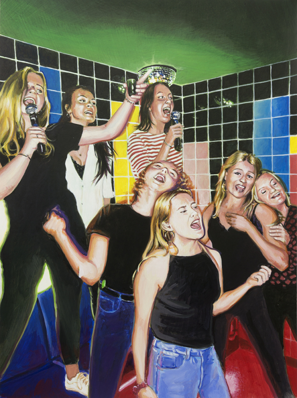 Cor Groenenberg: painting gallery - karaoke, acrylics on paper on dibond, 2018